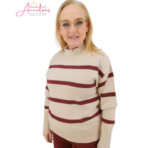 Blue Seven trui turtle streep Beige Bordeaux